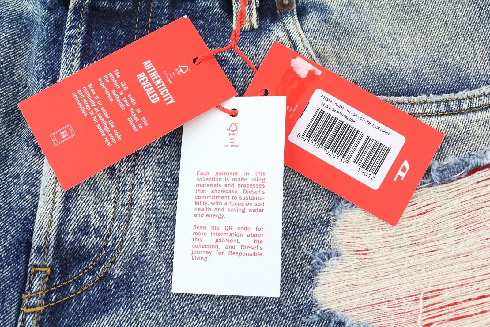Diesel 1955 09E10 W34/L34 Blue Regular Straight Distress 85395 Size US 34 / EU 50 - 10 Thumbnail