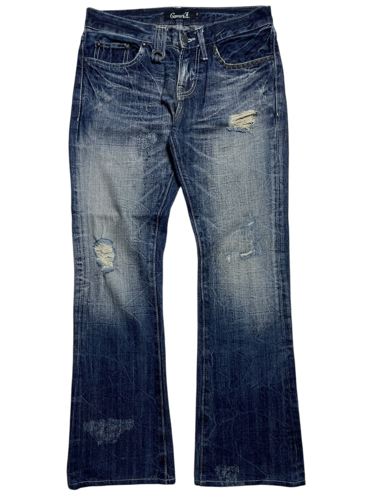 JACKROSE 2000’s Cavaria - Studed Crash Flared Denim Pants Size US 30 / EU 46 - 1 Thumbnail