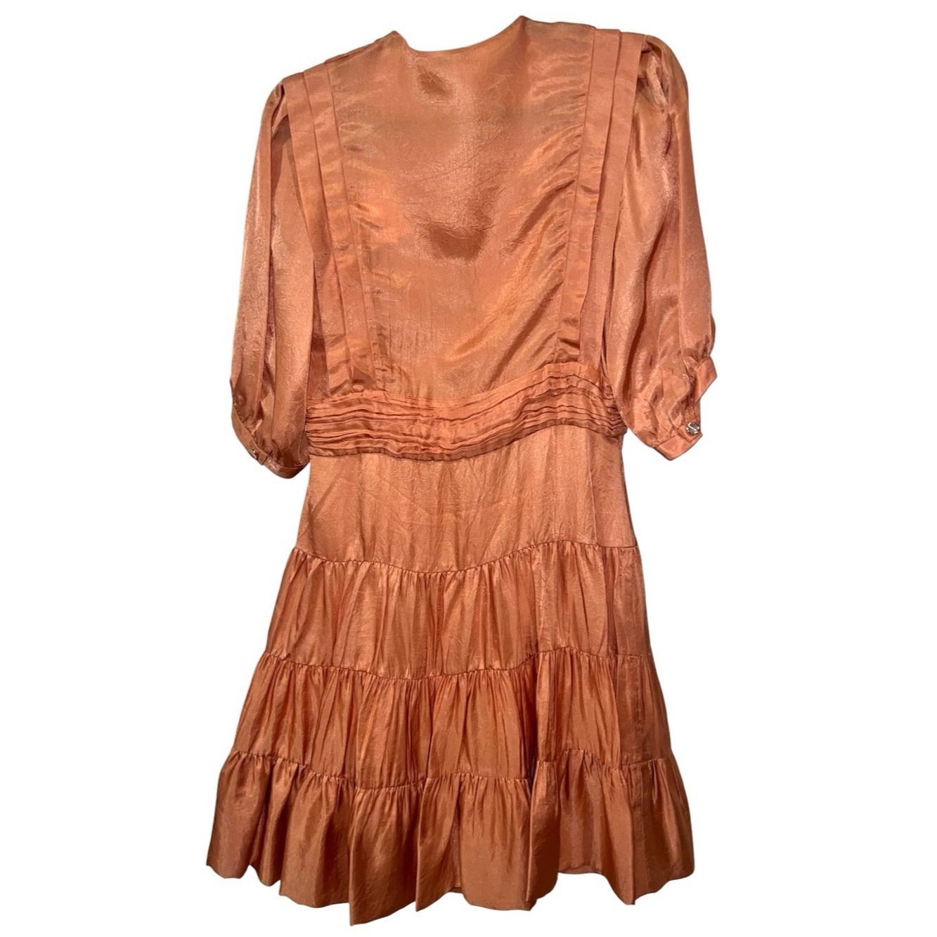 Sandro Sandro Gathered Tiered Satin Mini Dress Salmon Size FR 36 / Size S / US 4 / IT 40 - 6 Thumbnail