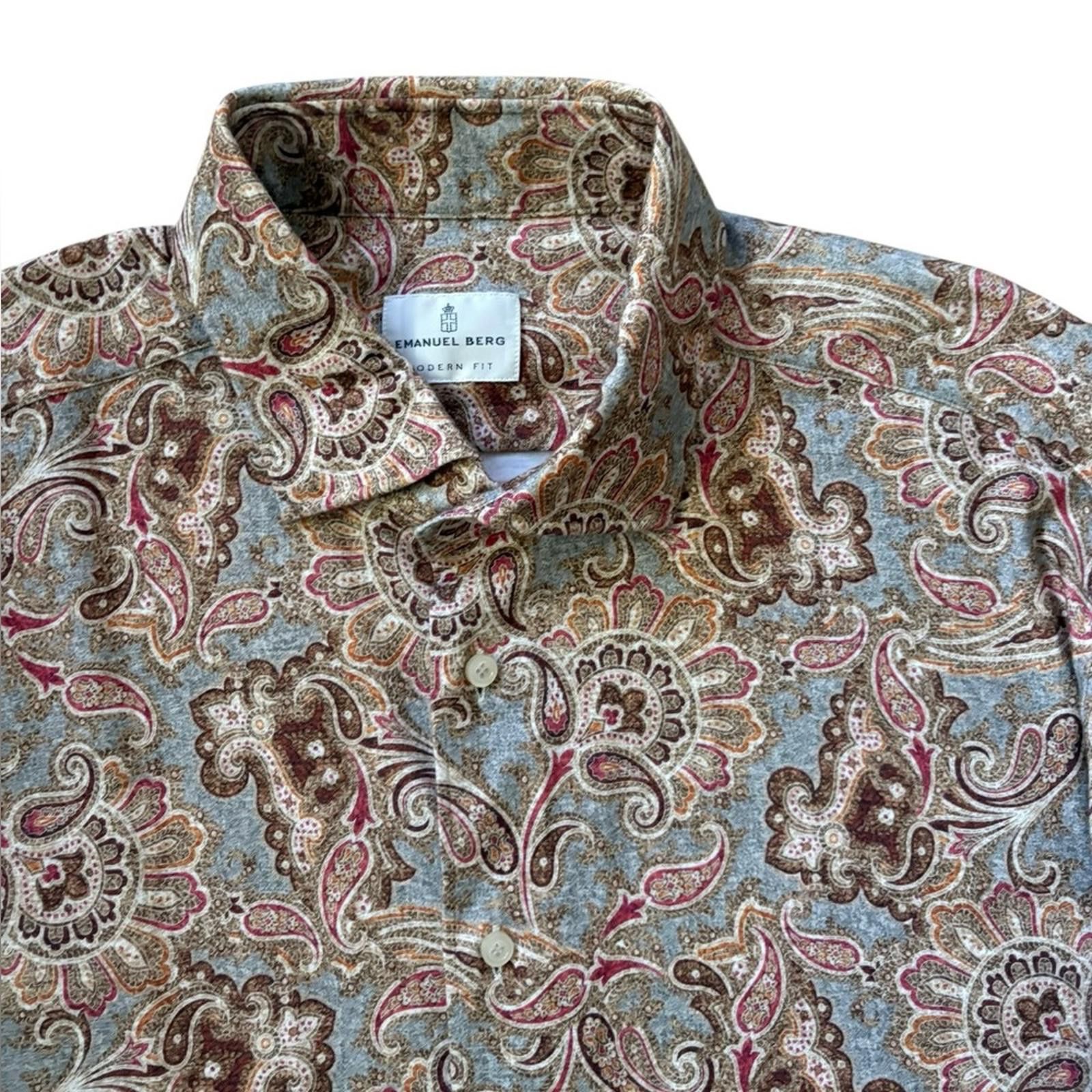 Other Emanuel Berg Luxury Modern Fit Jersey Knit Paisley Shirt Size US L / EU 52-54 / 3 - 3 Thumbnail