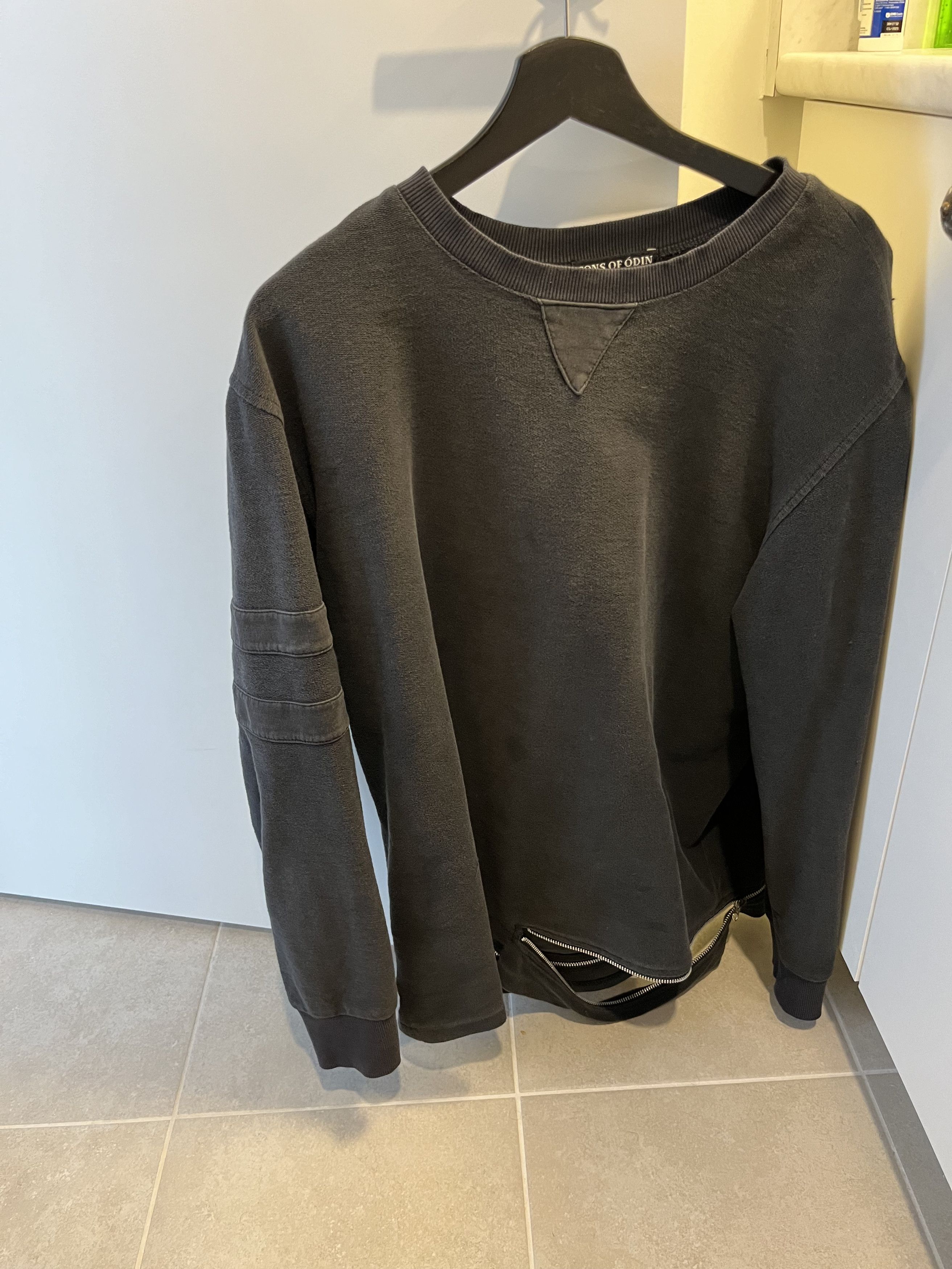 image of Sons Of Odin Zipper Detail (Around Hem) Black Sweater, Men's (Size XL)