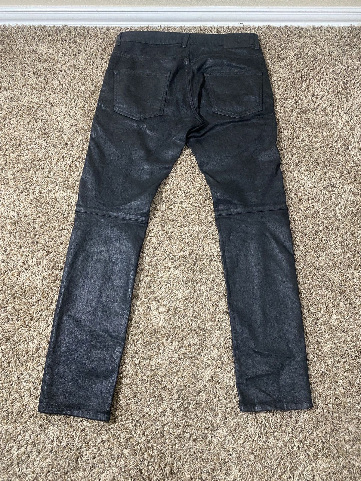 Balmain Pierre Balmain 2010s Black Wax Painted Biker Denim Jeans Size US 34 / EU 50 - 2 Thumbnail