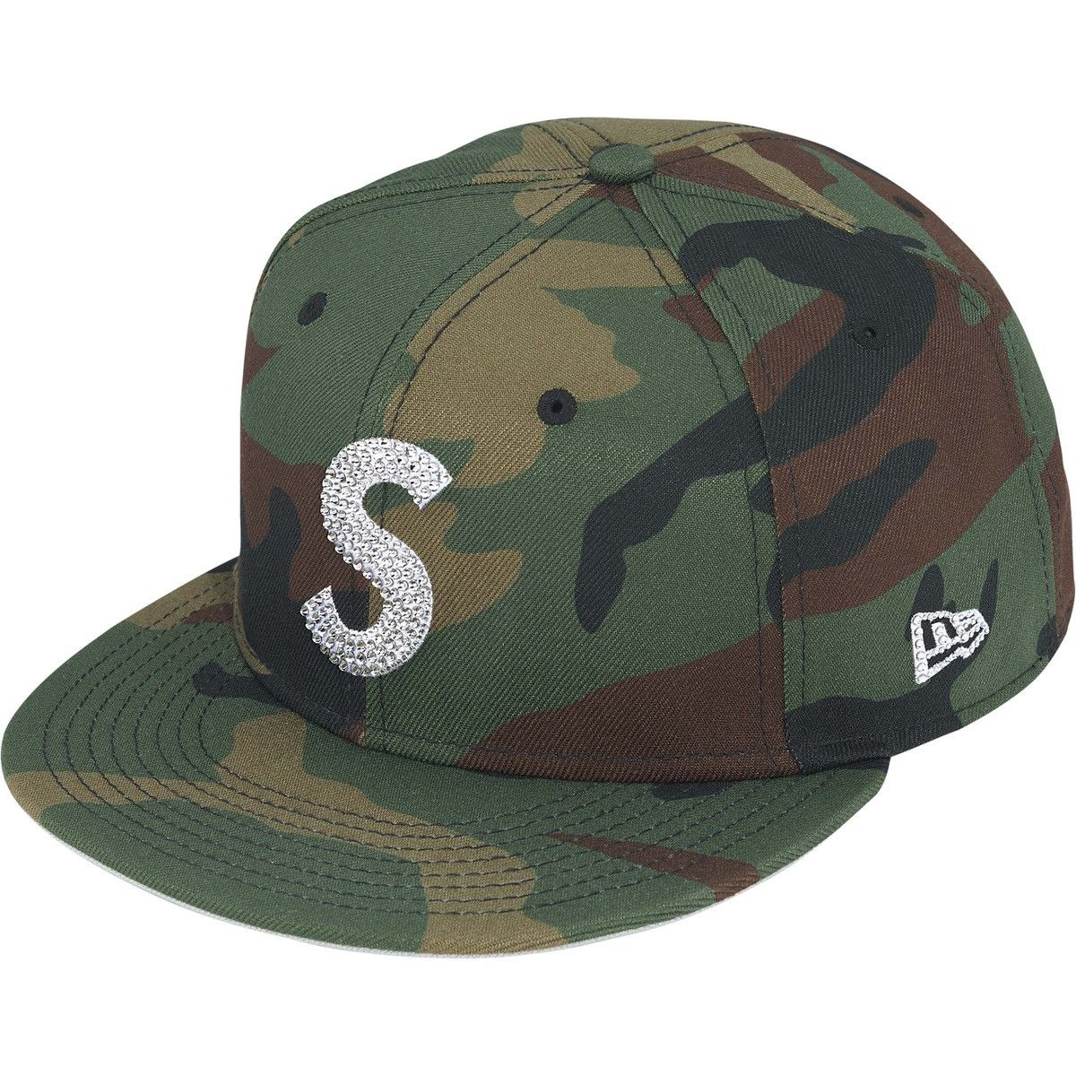 Supreme × Swarovski SUPREME X SWAROVSKI S LOGO NEW ERA FITTED HAT in Camo 7 3/8 Size ONE SIZE - 2 Thumbnail