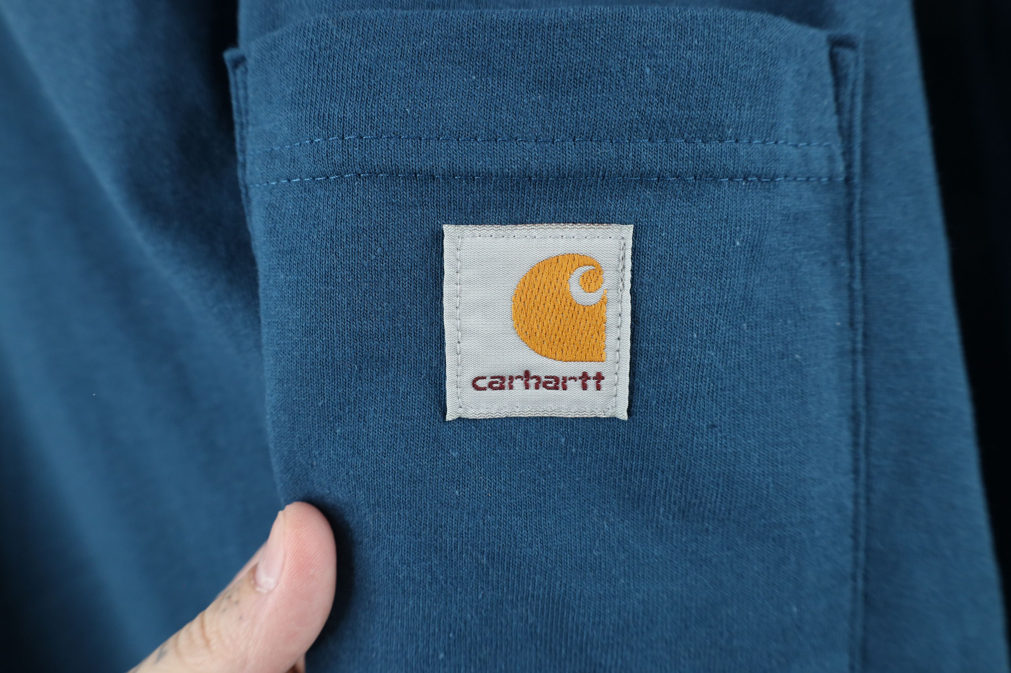 Carhartt × Vintage Vintage Carhartt Spell Out Heavyweight Pocket T-Shirt Blue Size US XXL / EU 58 / 5 - 4 Thumbnail