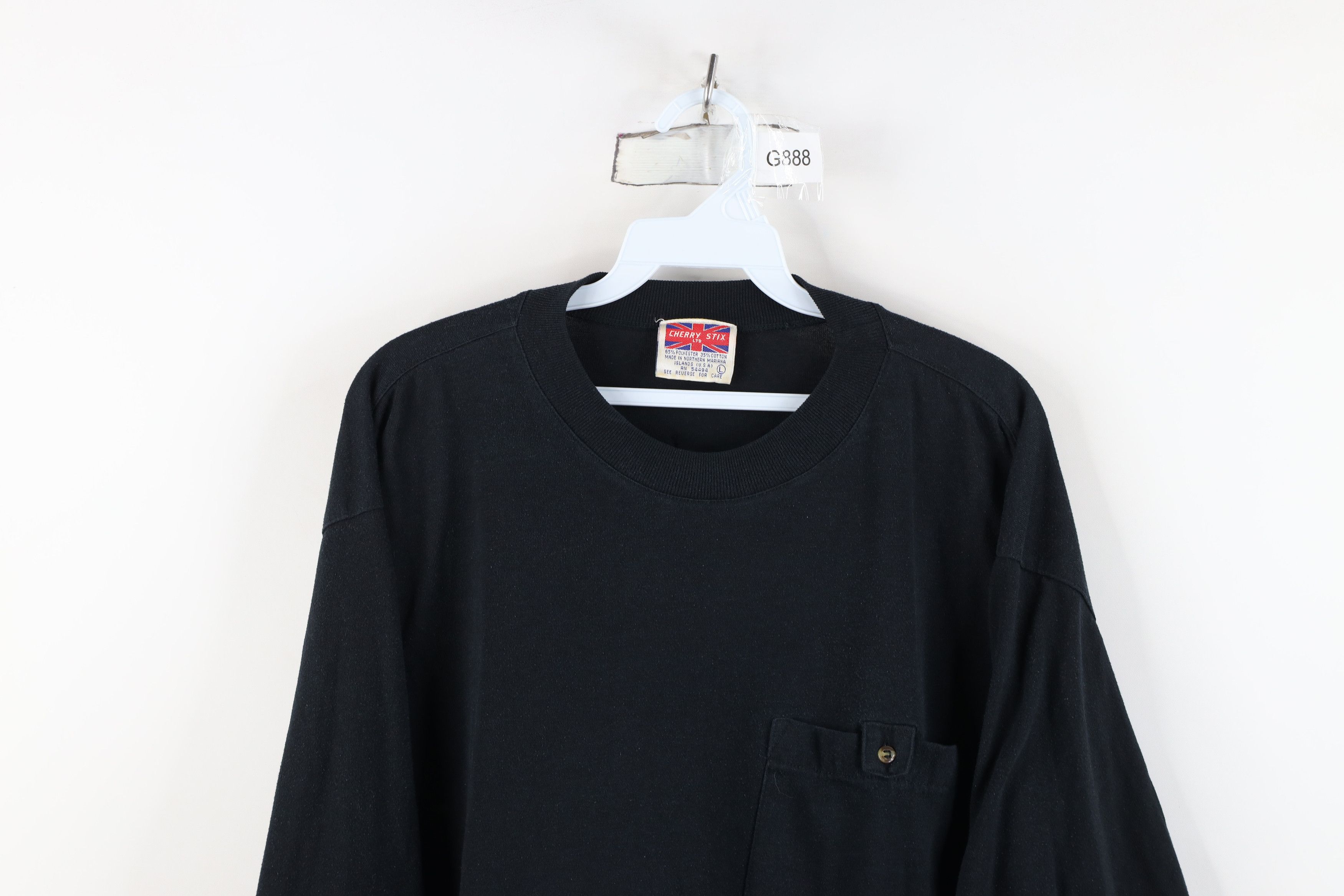 Vintage Vintage 90s Streetwear Blank Knit Big Pocket T-Shirt Black Size L / US 10 / IT 46 - 2 Thumbnail
