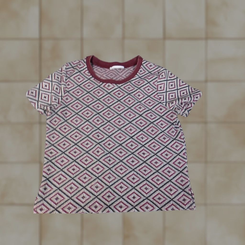 Zara Zara Blouse Shirt Womens M Orange Geometric Short Sleeve Crew Neck Knit Polyester Size M / US 6-8 / IT 42-44 - 1 Thumbnail