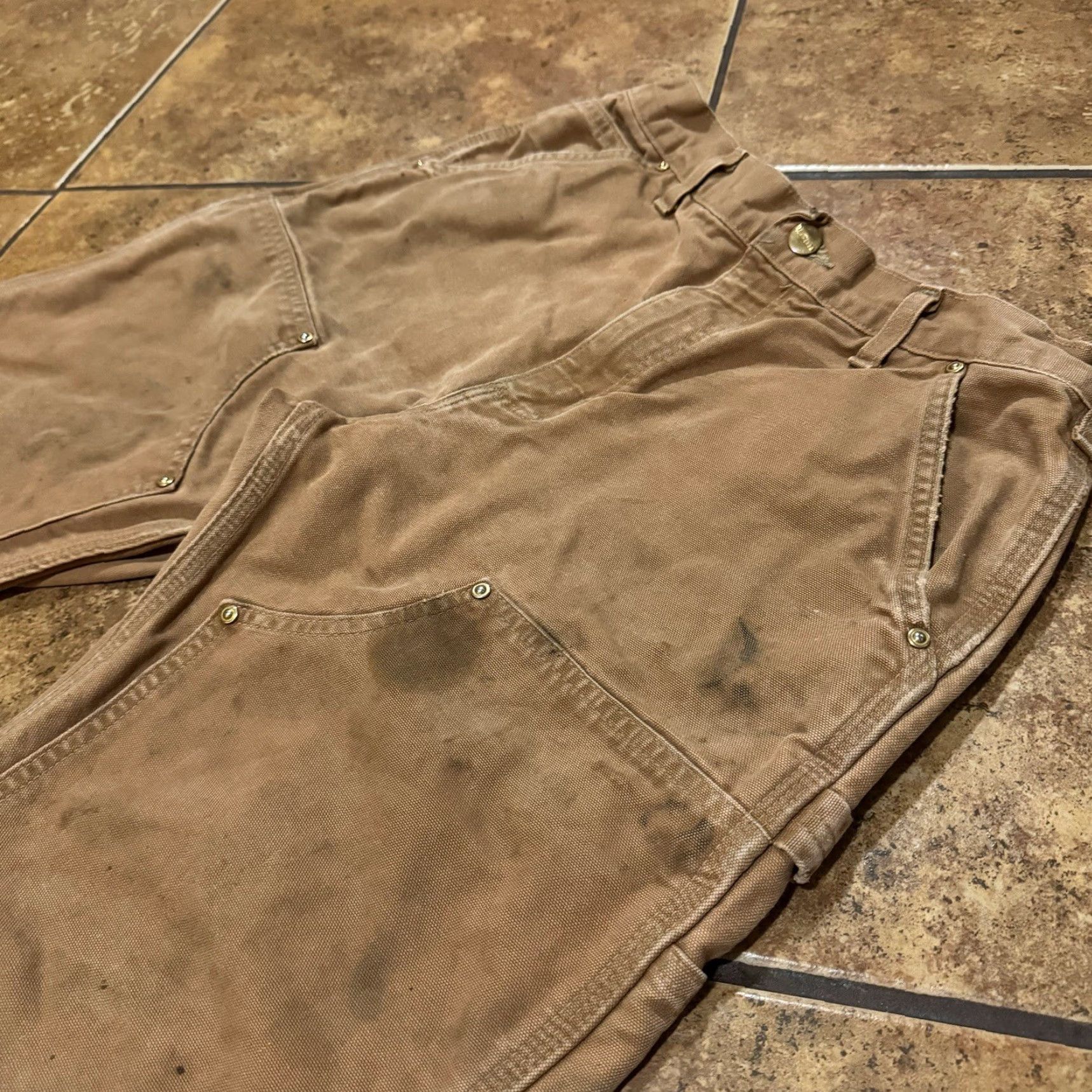 Carhartt VINTAGE Carhartt Carpenter Pants Tan 31 x 29 Double Knee Front Work USA Mens Regular 100% Cotton Size US 31 - 6 Thumbnail
