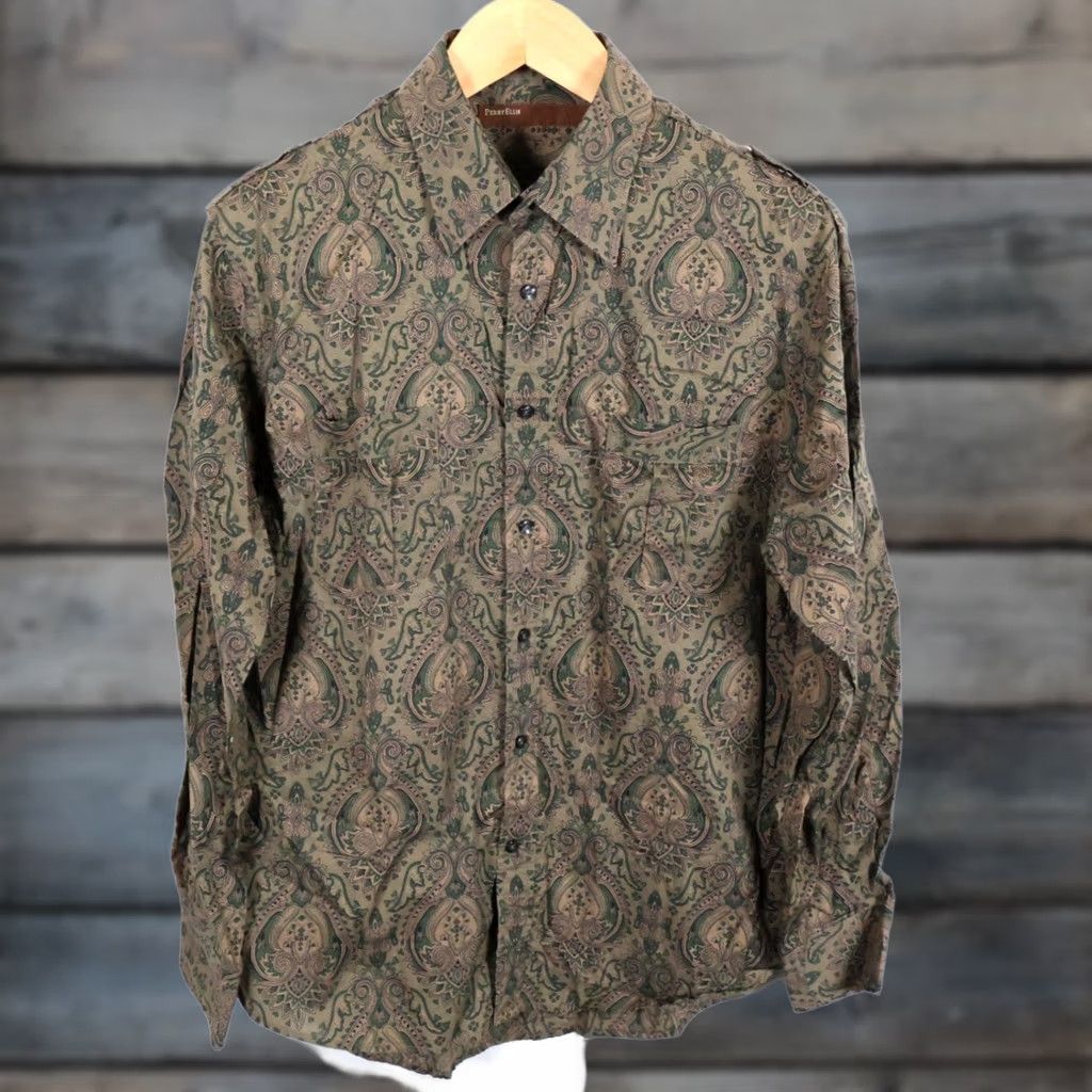 Perry Ellis Perry Ellis Paisley Shirt Mens Large XL Tag Green Long Sleeve Hippie Epaulets Button-Up Size US L / EU 52-54 / 3 - 1 Thumbnail