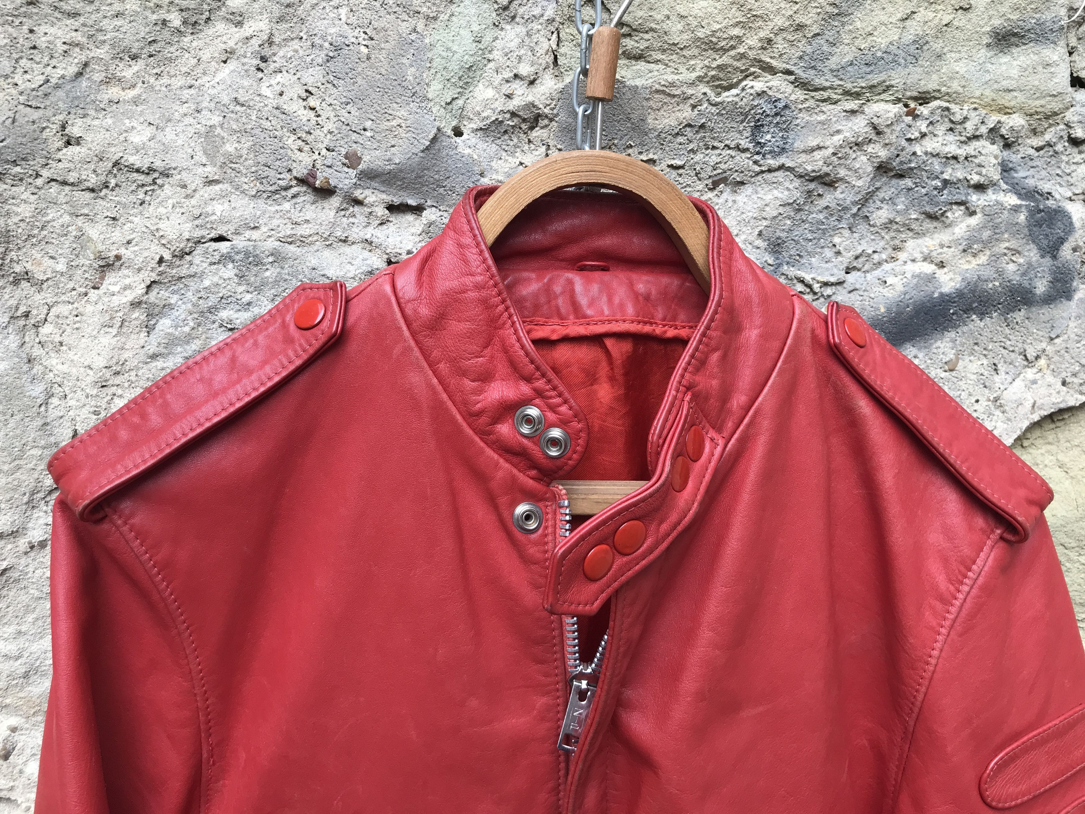 Vintage Vintage 80s Red Distressed Leather Motorcycle Bomber Jacket Size US XS / EU 42 / 0 - 2 Thumbnail