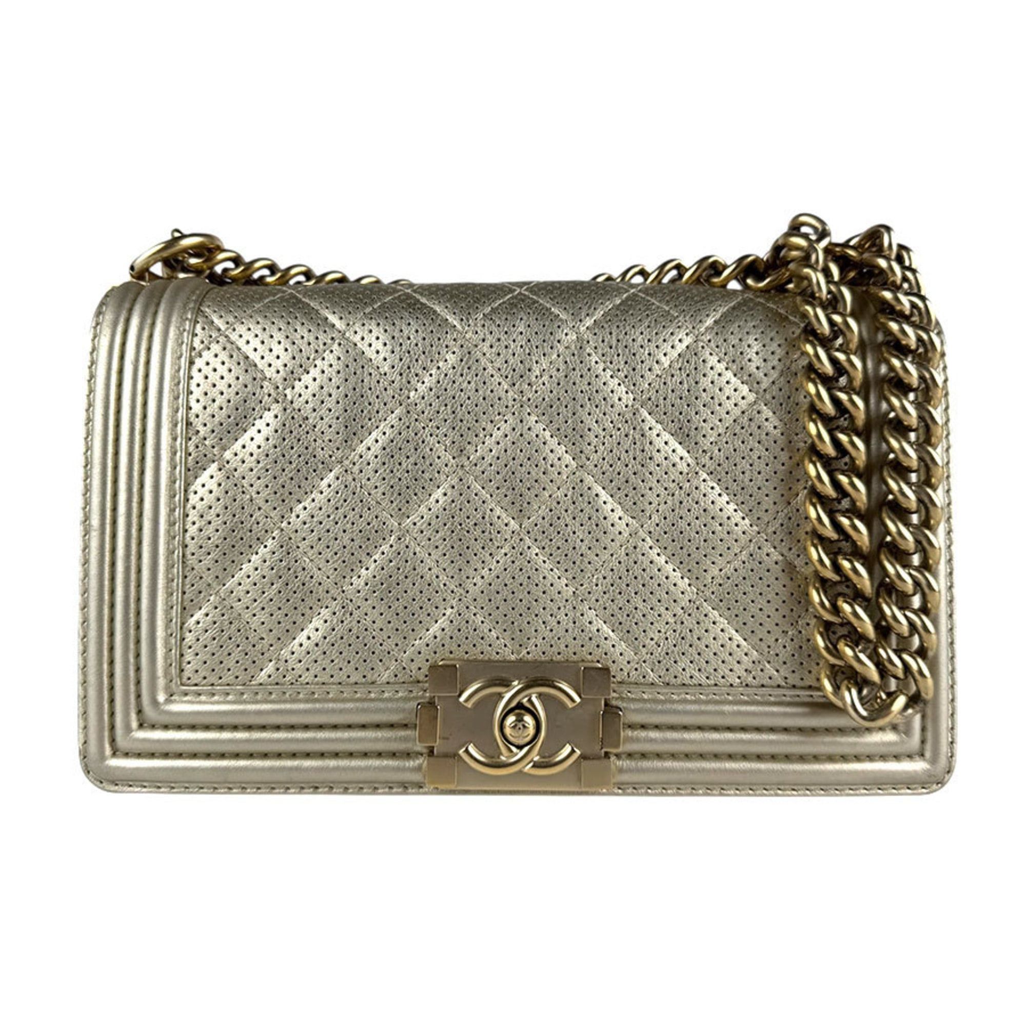 CHANEL Boy Chanel Shoulder Bag Leather Metal Gold Women's Z7833
