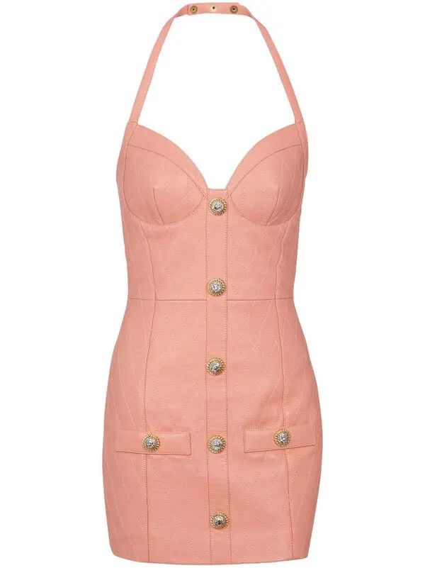 Balmain o1s1wg110725 Halterneck Leather Dress in Pink Size S / US 4 / IT 40 - 1 Thumbnail