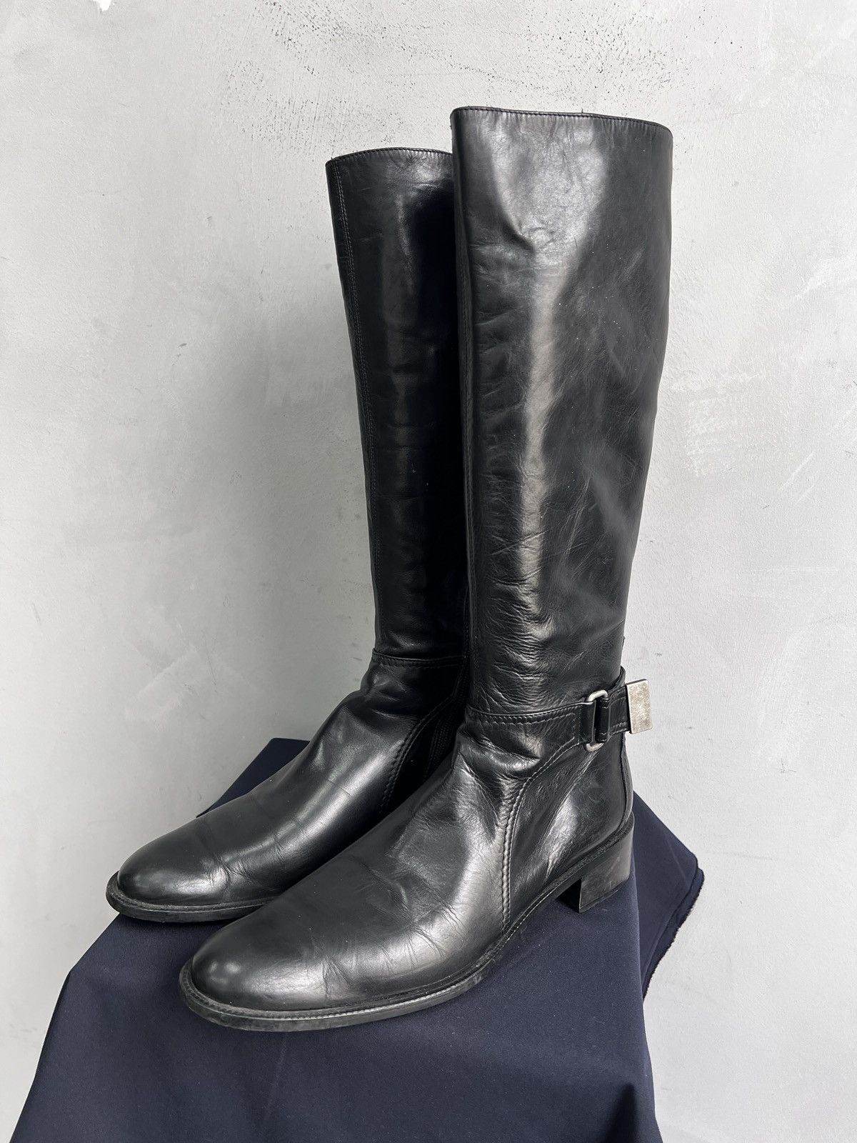 Vintage black over high moto boots ann Demeulemeester style