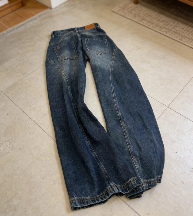 Vintage Retro Blue Split Jeans Flattering Straight-Leg Pants Size US 32 / EU 48 - 4 Thumbnail
