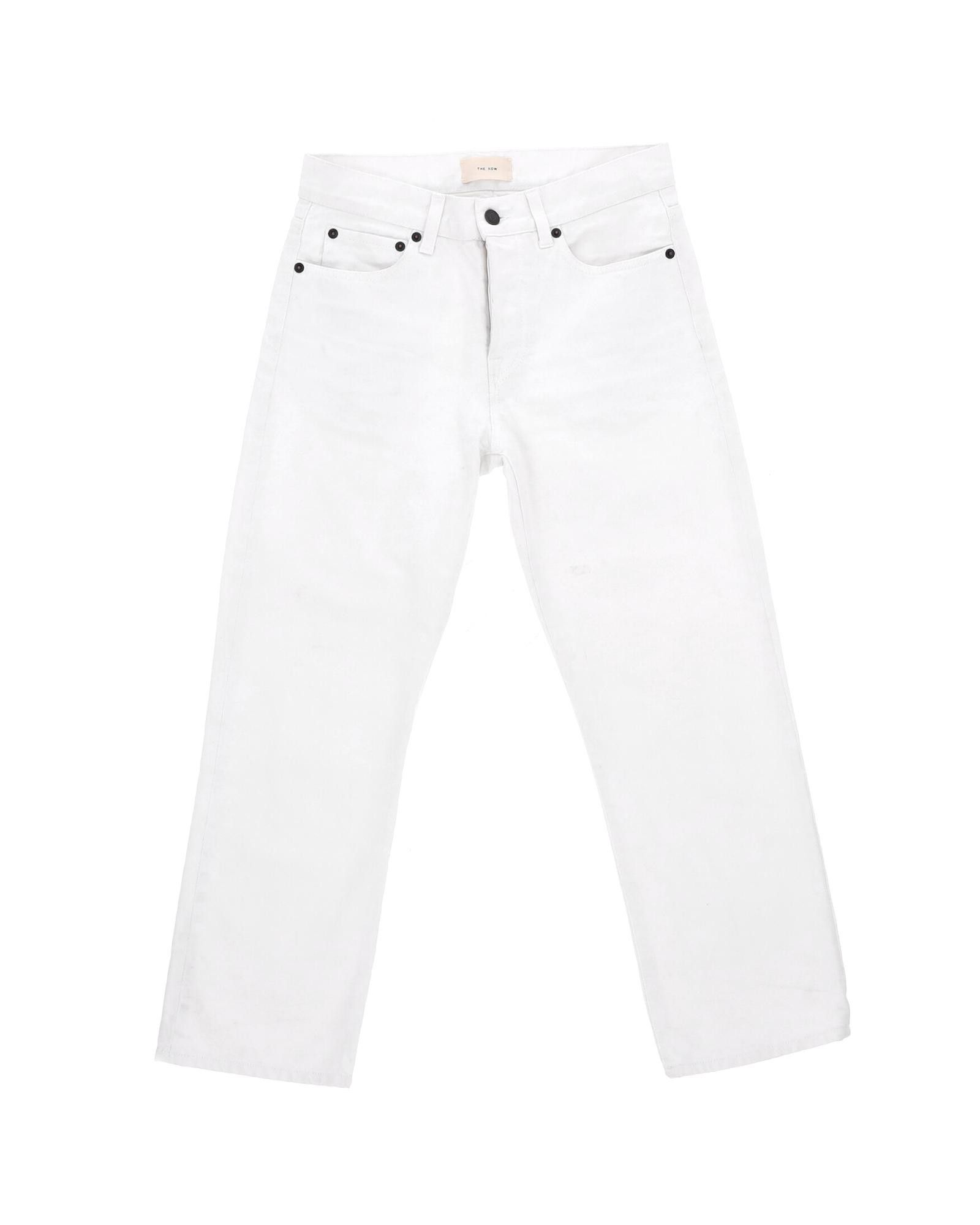 image of The Row Mid-Rise White Cotton Cropped Denim Jeans With 5-Pocket Detailing, Women's (Size 22)