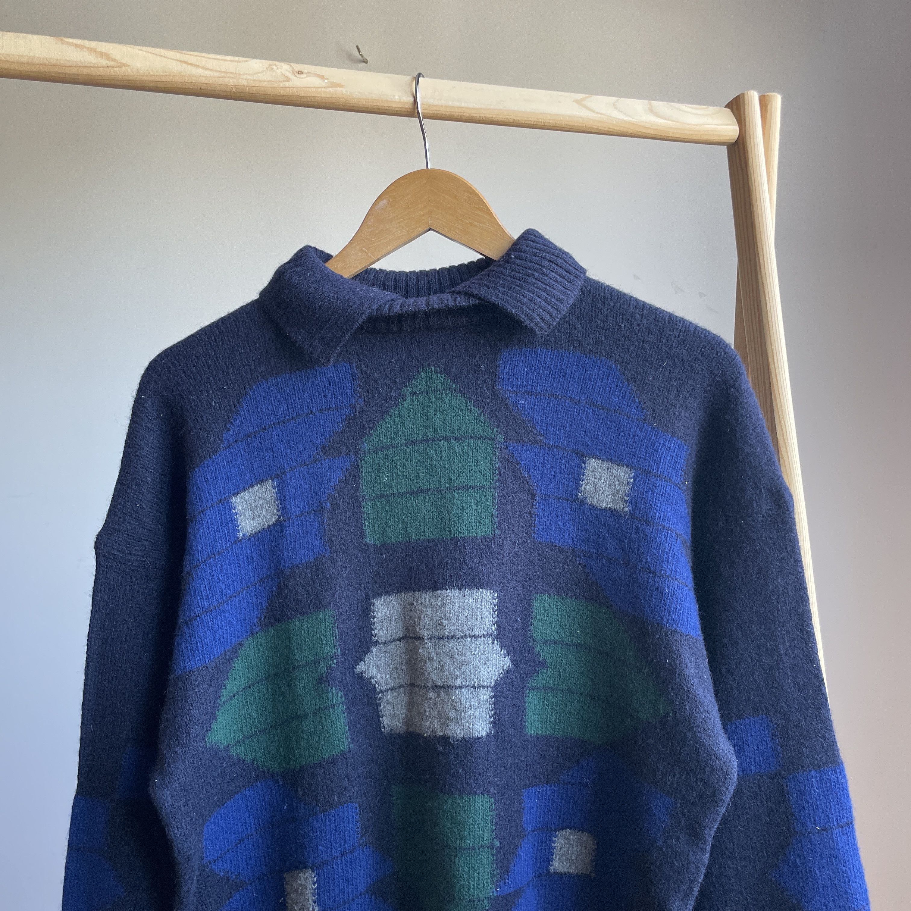 【GIANNI VERSACE】1980s Geometric Sweater Gianni Versace Vintage 80's Geometrical Collared Sweater