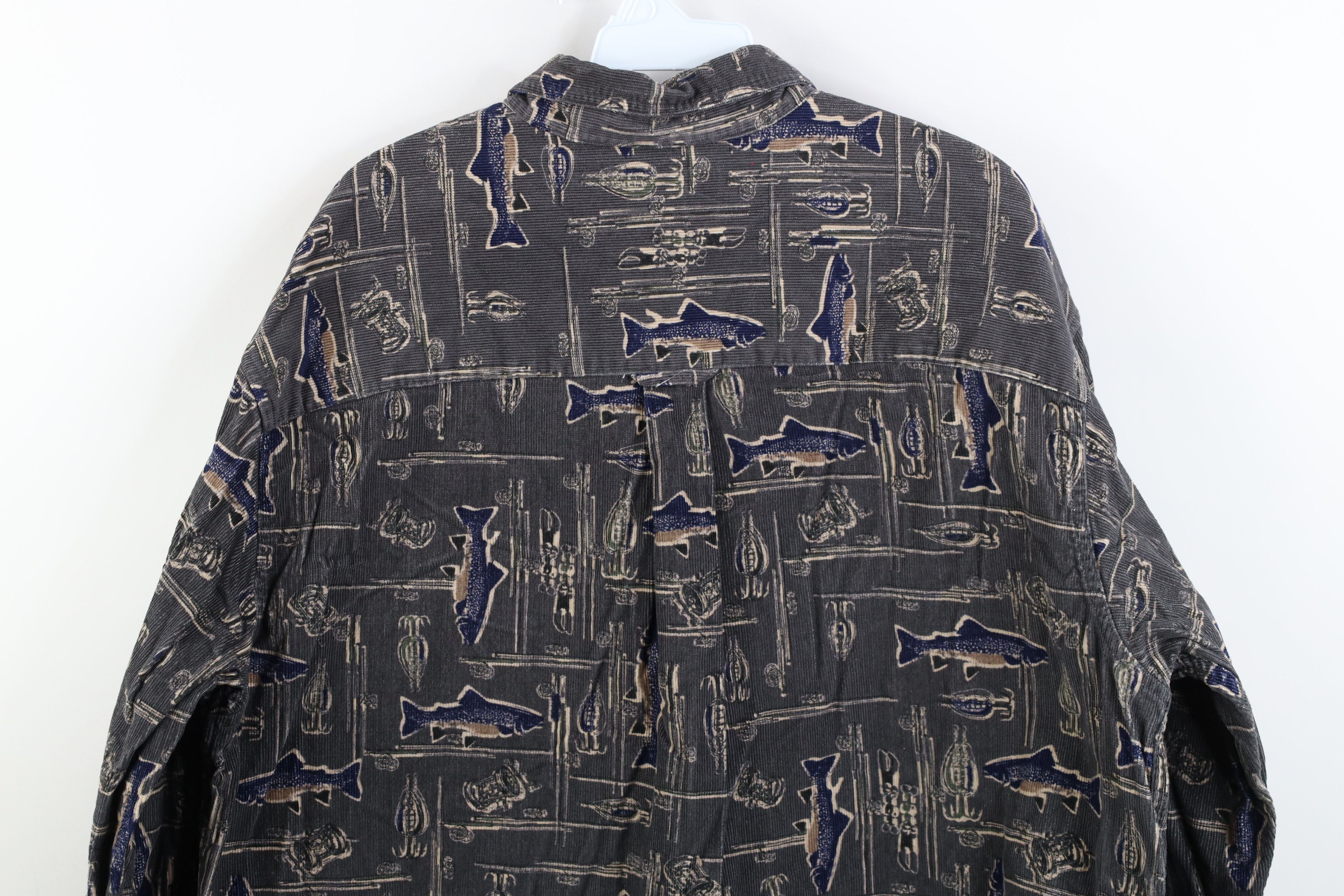 Vintage Vintage 90s Y2K Streetwear Print Corduroy Button Down Shirt Size US L / EU 52-54 / 3 - 9 Thumbnail