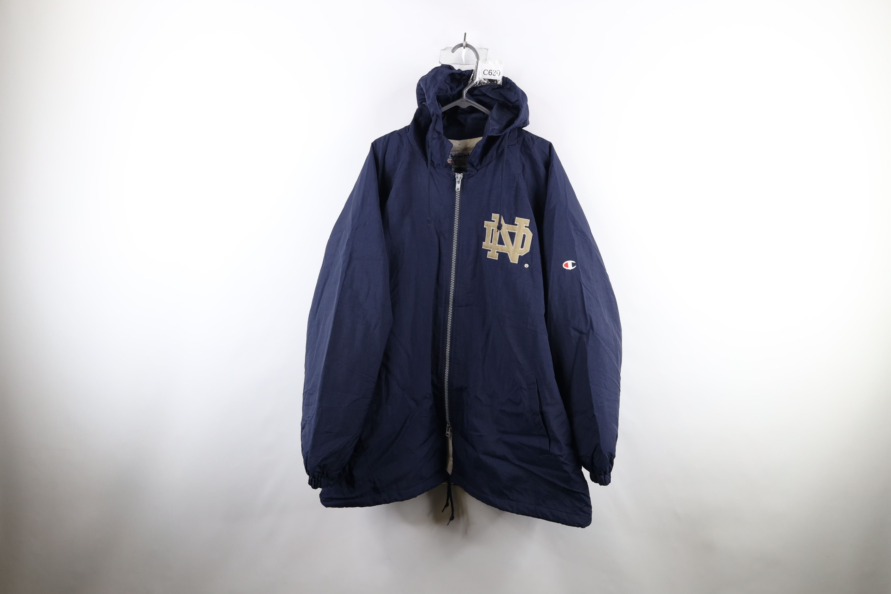 image of 90's Champion Out Notre Dame University Hooded Jacket in Blue, Men's (Size XL)