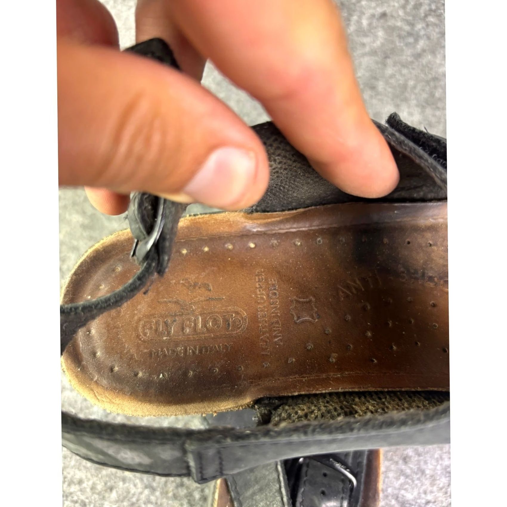 Vintage Fly Flot Sandals Womens 40 Black Leather Slingback Wedge Italy Size US 10 / IT 40 - 6 Thumbnail