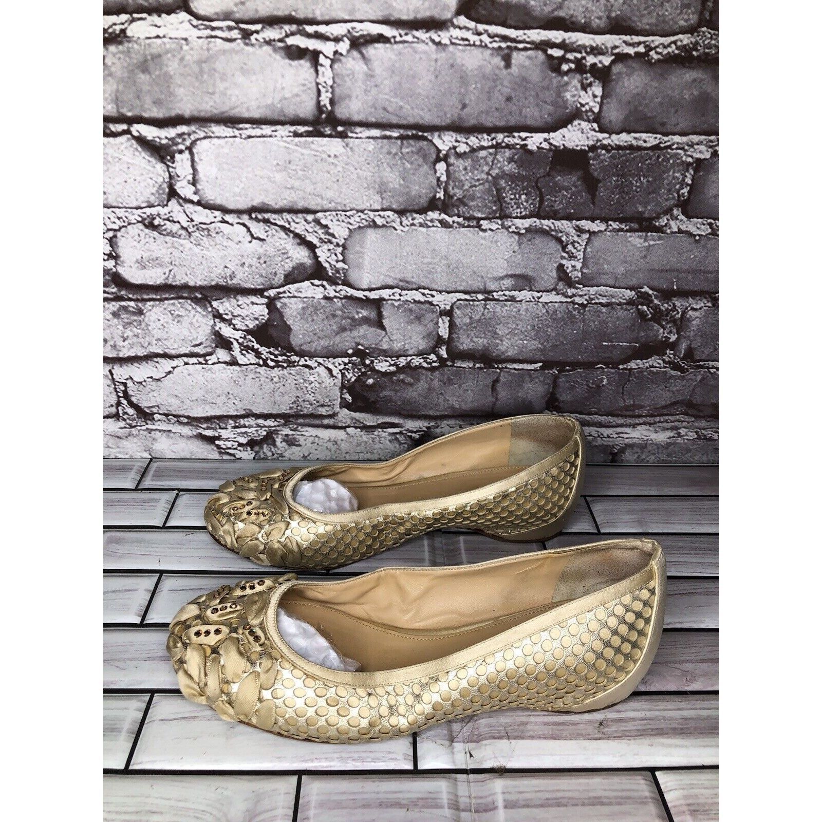 Other Rodo Beige Gold Silk Gem Rhinestone Low Pump Ballet Flats Wo Size US 7.5 / IT 37.5 - 12 Thumbnail