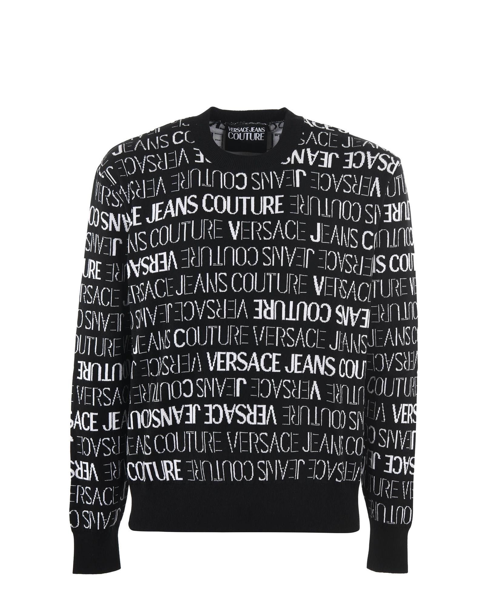 image of Versace Cotton Logo Details Sweater in Blackwhite, Men's (Size 2XL)