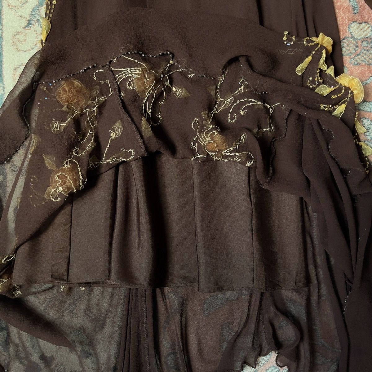 Other Vintage 1990s Silk Chiffon Brown Evening Gown (S–M) Size M / US 6-8 / IT 42-44 - 14 Thumbnail