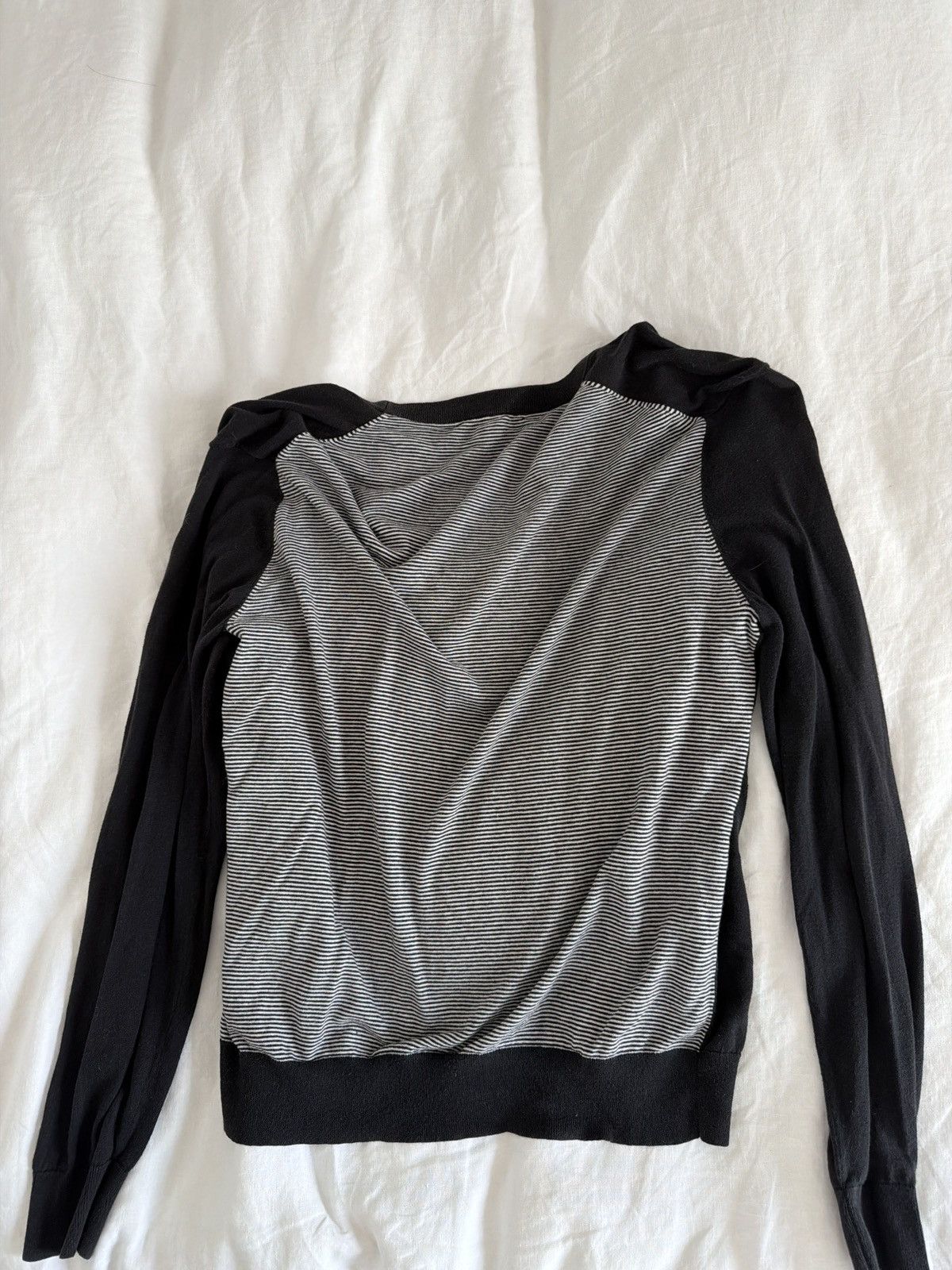 Michael Kors Michael Kors Black Cardigan w/ Black & White Stripe Detail Size US L / EU 52-54 / 3 - 3 Thumbnail