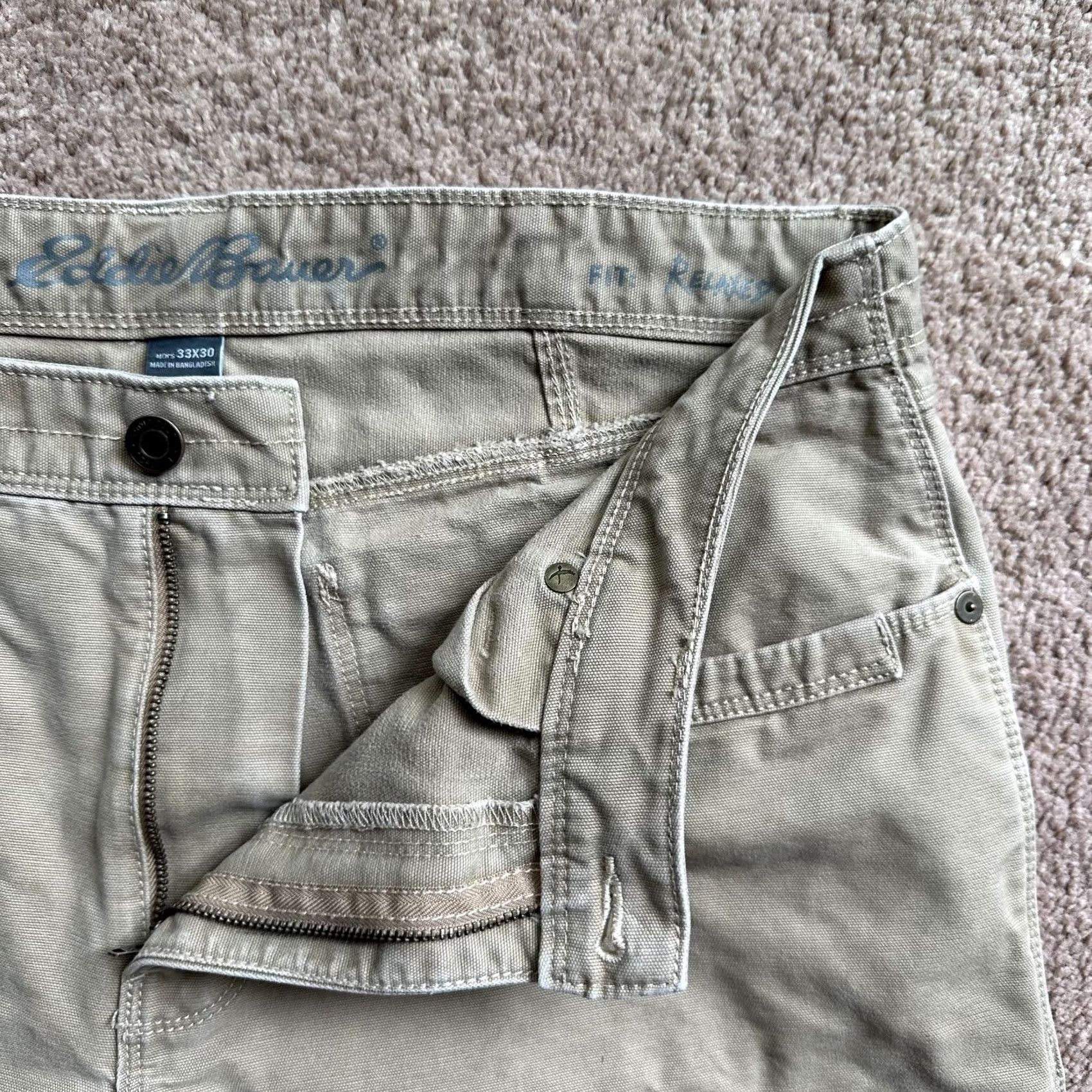 Eddie Bauer Eddie Bauer Pants Mens 33x29 Brown Straight Leg Mid Rise Double Knee Workwear Canvas Size US 33 - 3 Thumbnail