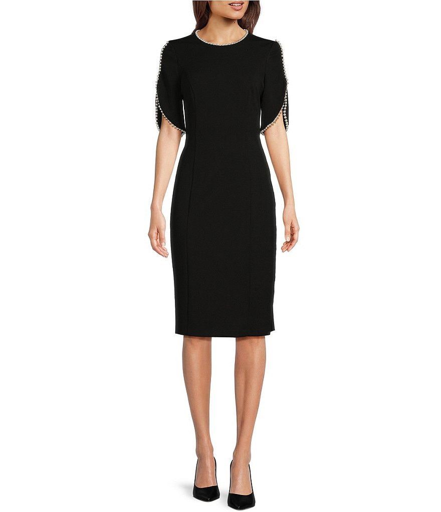 Adrianna Papell Adrianna Papell Pearl Midi Dress – Black – New with Tags Size L / US 10 / IT 46 - 2 Thumbnail