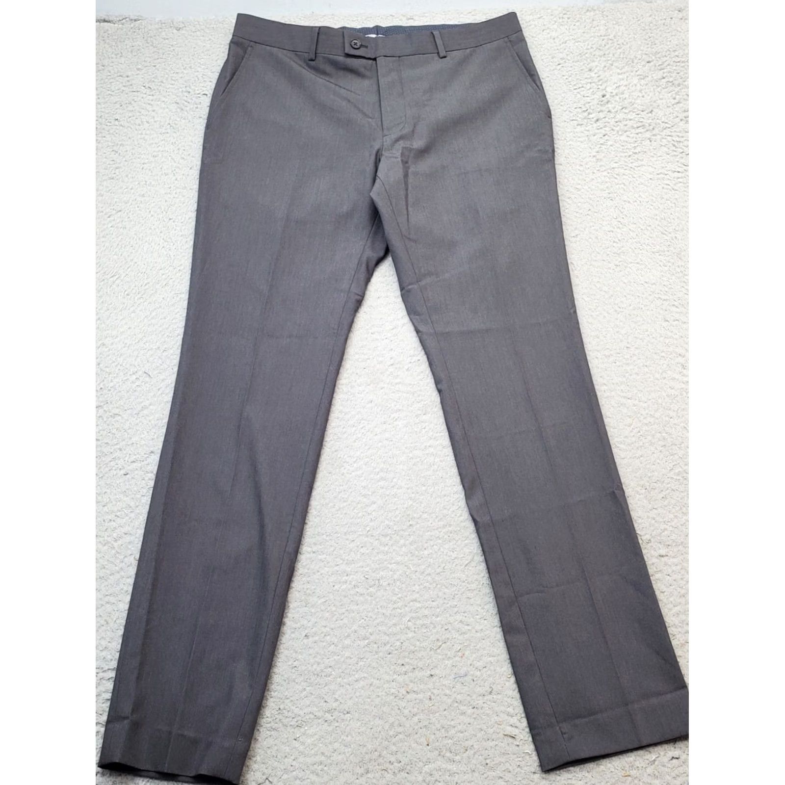 Nordstrom Nordstrom Rack Mens 40/34 Gray Flat Front Straight Leg Pants with Side Slip Pocket, Dress Pants, Regular, Size 40/34 Size US 40 / EU 56 - 2 Thumbnail