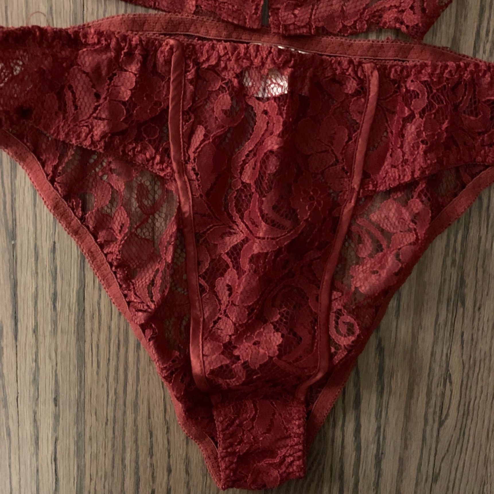 Victoria's Secret VINTAGE Victoria's Secret LACE Bikini Panty Bralette Set M RED BURGANDY Sexy NSFW NWOT Size ONE SIZE - 5 Thumbnail