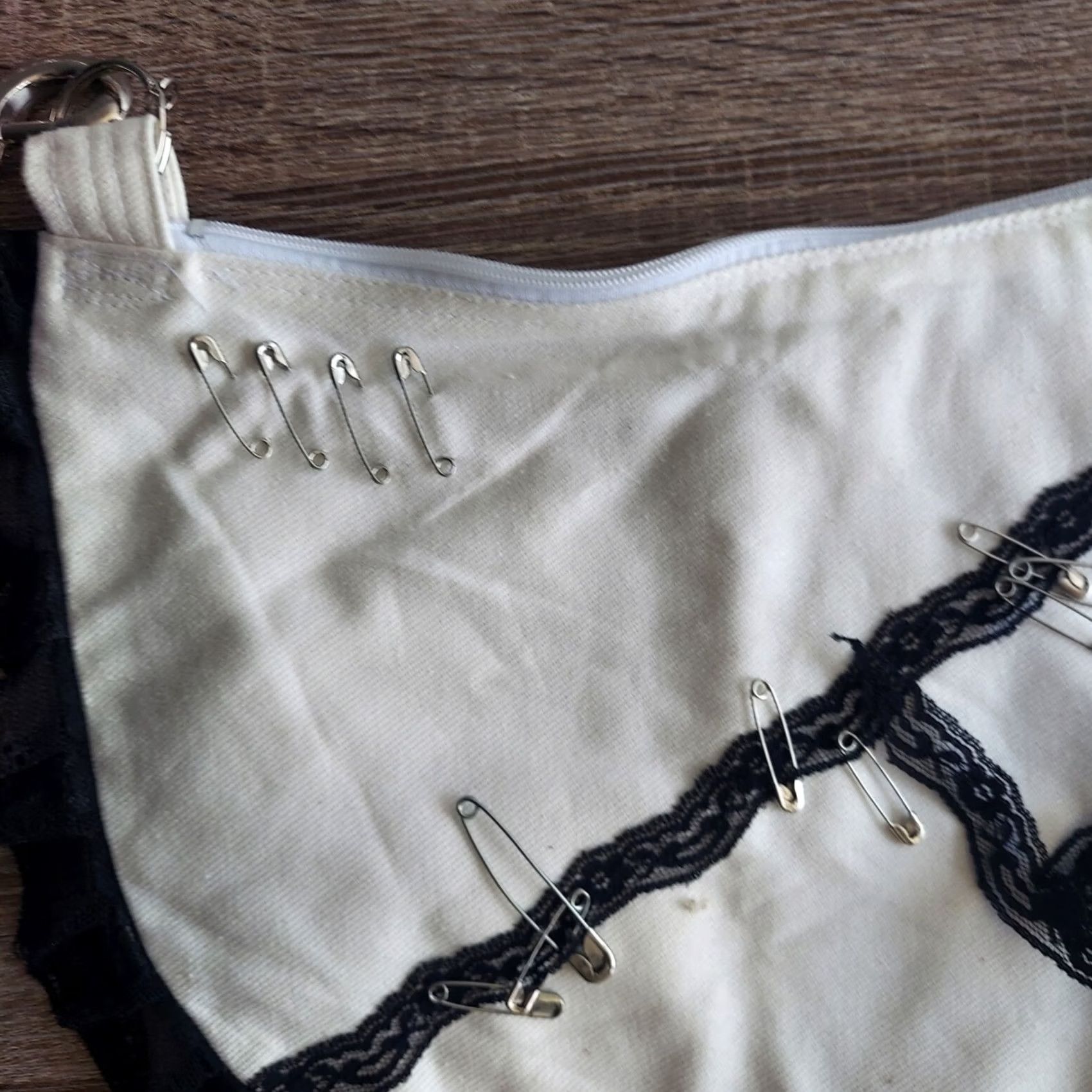 Vintage Handmade Black Lace Shoulder Bag with Chain Strap Pins - Small Women’s Bag, Silver Handle, Personalize, Stylish, Unbranded, Women, Bag Size ONE SIZE - 7 Thumbnail