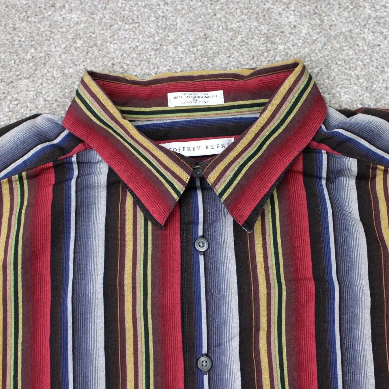 Geoffrey Beene Geoffrey Beene Shirt Mens XL Red/Gray/Brown Striped 100% Cotton Long Sleeve Size US XL / EU 56 / 4 - 4 Thumbnail