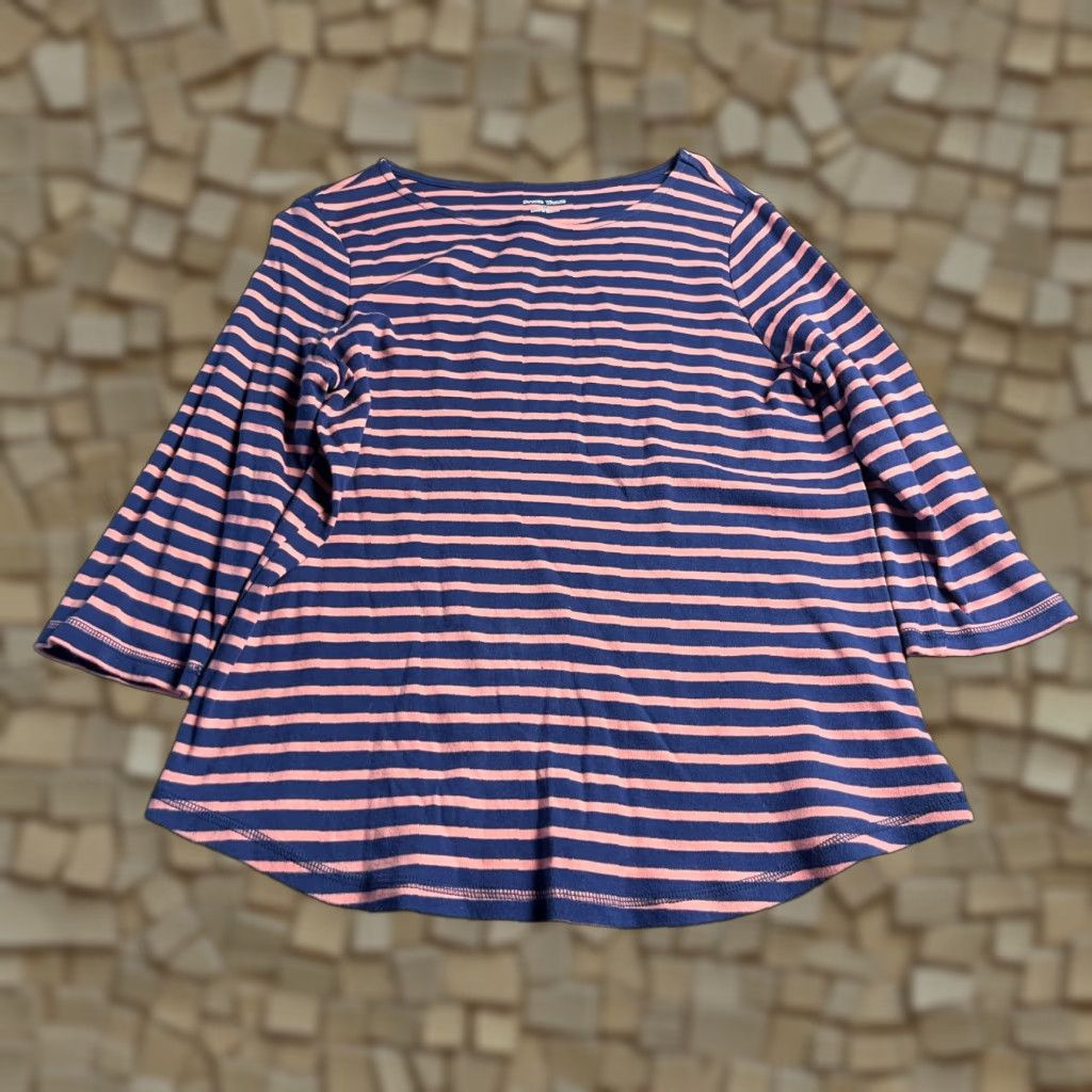 Vintage Studio Works Shirt Women's M Pink Blue Striped 3/4 Sleeve Crew Neck T-Shirt Casual Modern Fall Spring Summer Ladies Size M / US 6-8 / IT 42-44 - 1 Thumbnail