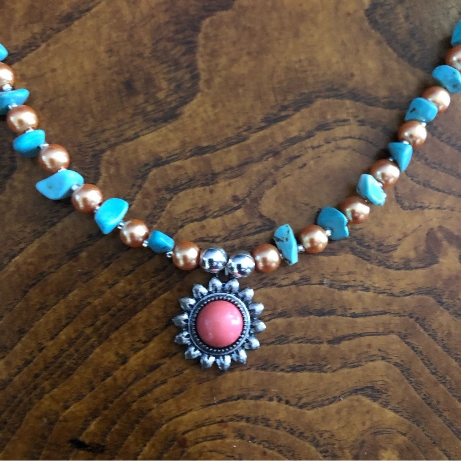 Handmade Handcrafted southwest style red coral howlite stone necklac Size ONE SIZE - 7 Thumbnail