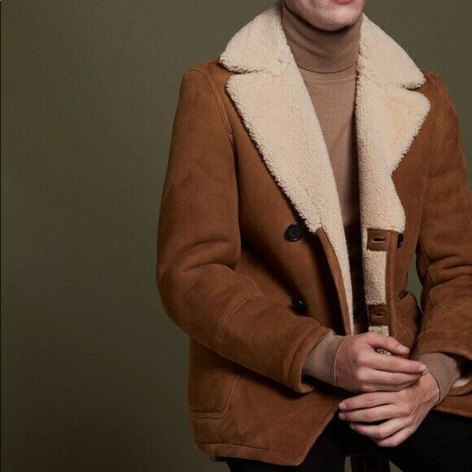 Sandro SANDRO Paris Mens Double Breasted Shearling Sheepskin Coat Size US S / EU 44-46 / 1 - 1 Thumbnail
