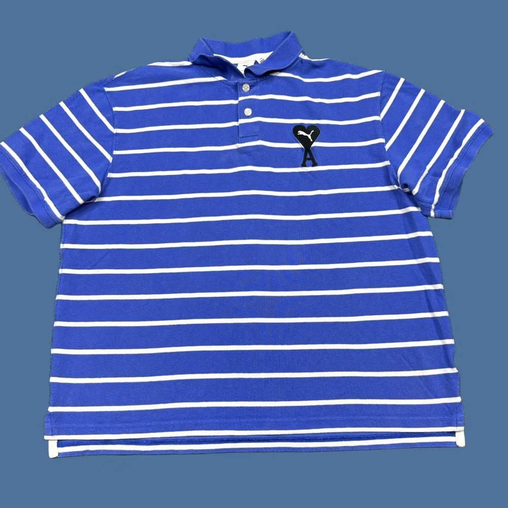 Puma Puma X Ami Polo Shirt Men L Blue Striped Short Sleeve Sportswear Casual Golf Polo Shirt Mens Size US L / EU 52-54 / 3 - 1 Thumbnail