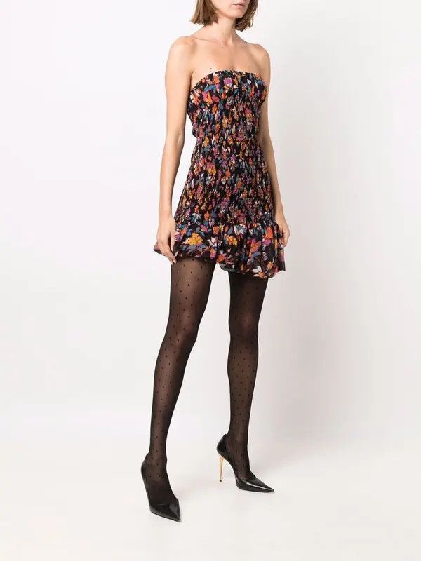 Saint Laurent Paris o1bcso1str1125 Strapless Smocked Mini dress in Multicolor Size S / US 4 / IT 40 - 2 Thumbnail