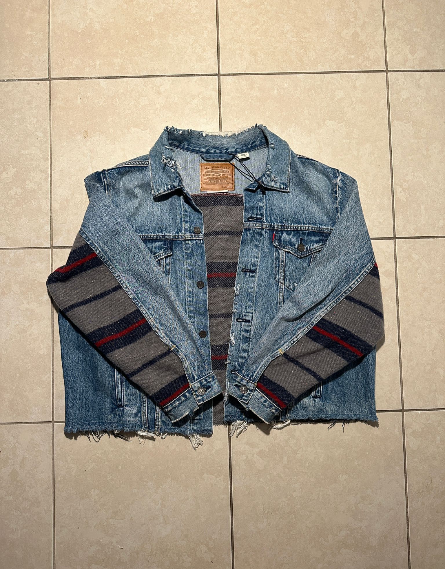 image of Levis Levi's Premium Jacket Blancket Back And Denim in Gray/Red/Blue, Men's (Size 2XL)