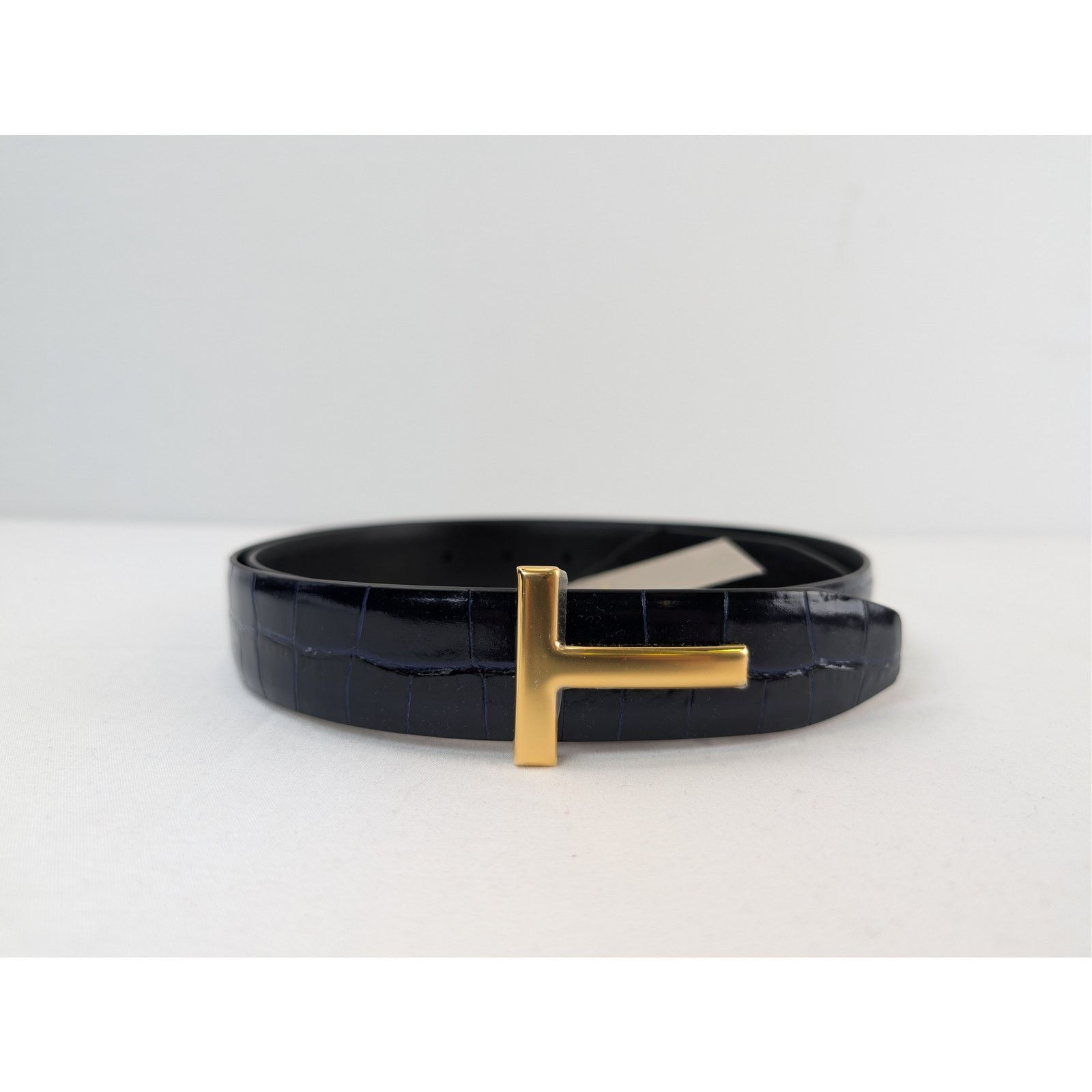 Tom Ford o1rshd1 Size: 95 / T Icon Crocodile-Effect Belt in Navy Blue Size 38 - 1 Thumbnail