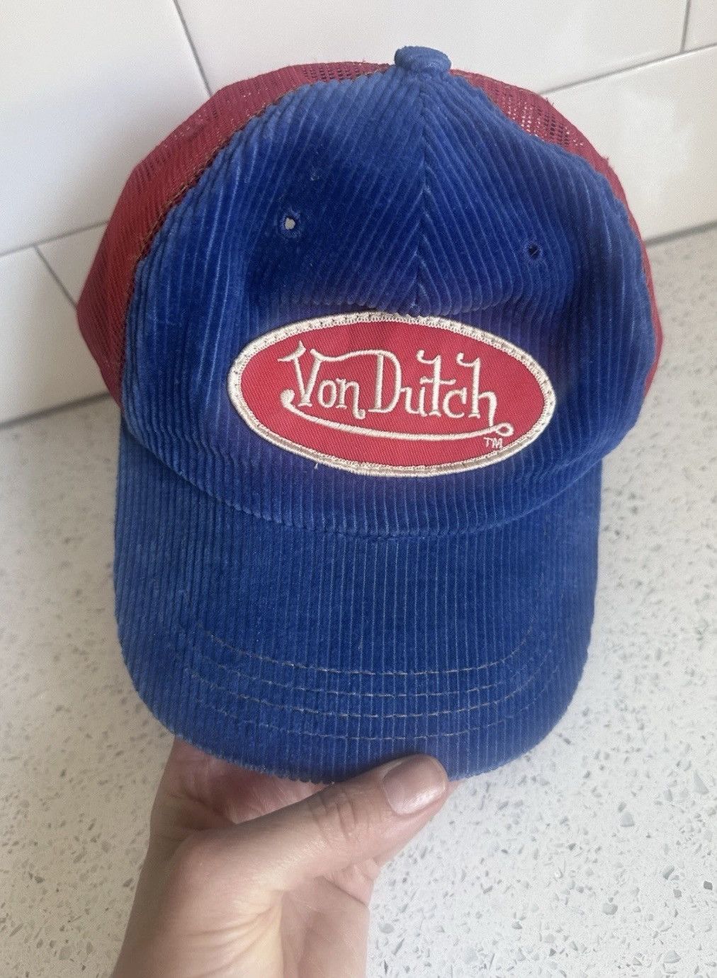 Von Dutch 🔥 Vintage Von Dutch Trucker Hat Y2K Corduroy Red Blue Size ONE SIZE - 4 Thumbnail