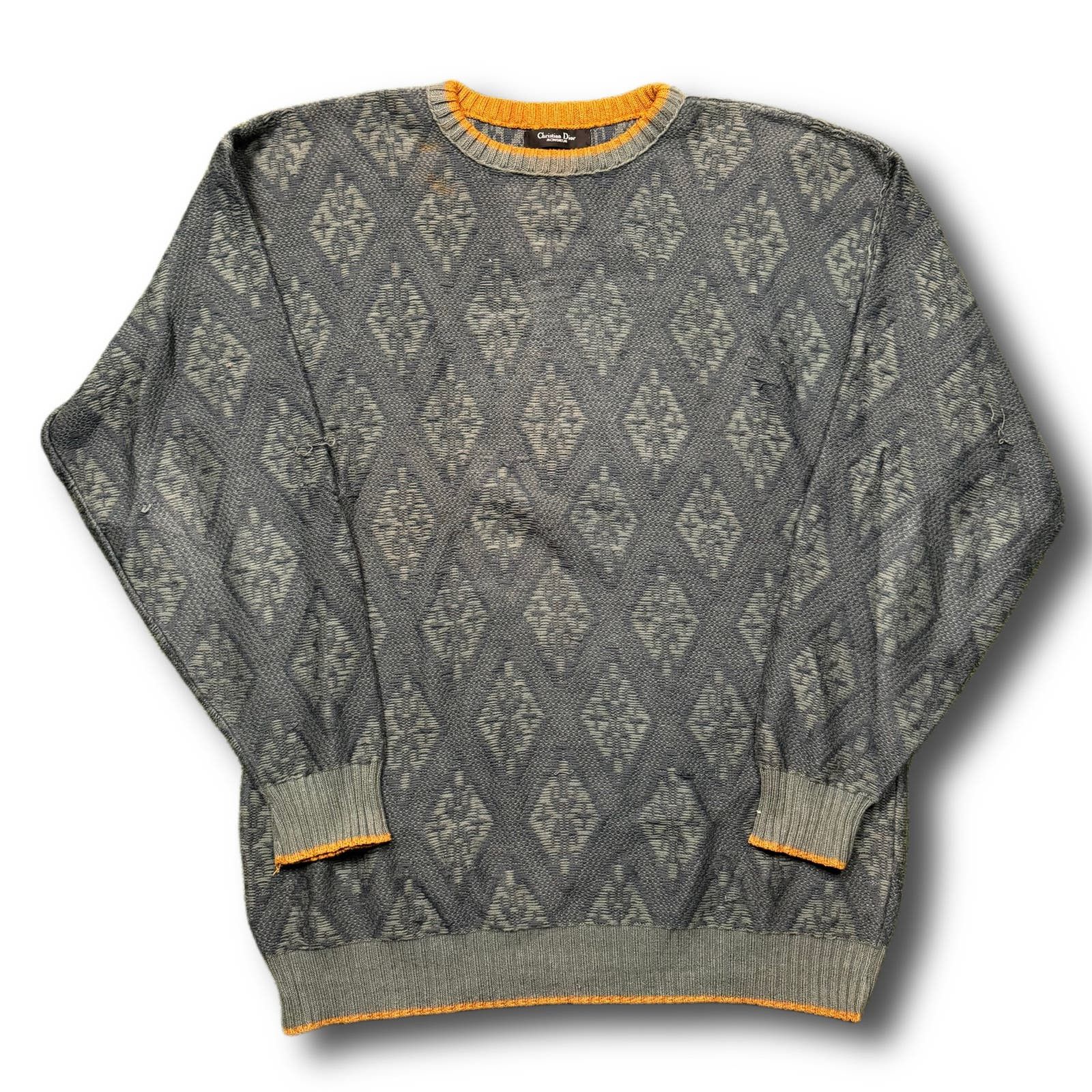 image of Christian Dior Monsieur Christian Dior Monseiur Argyle Knit Designer Vintage Sweater in Blue (Size 