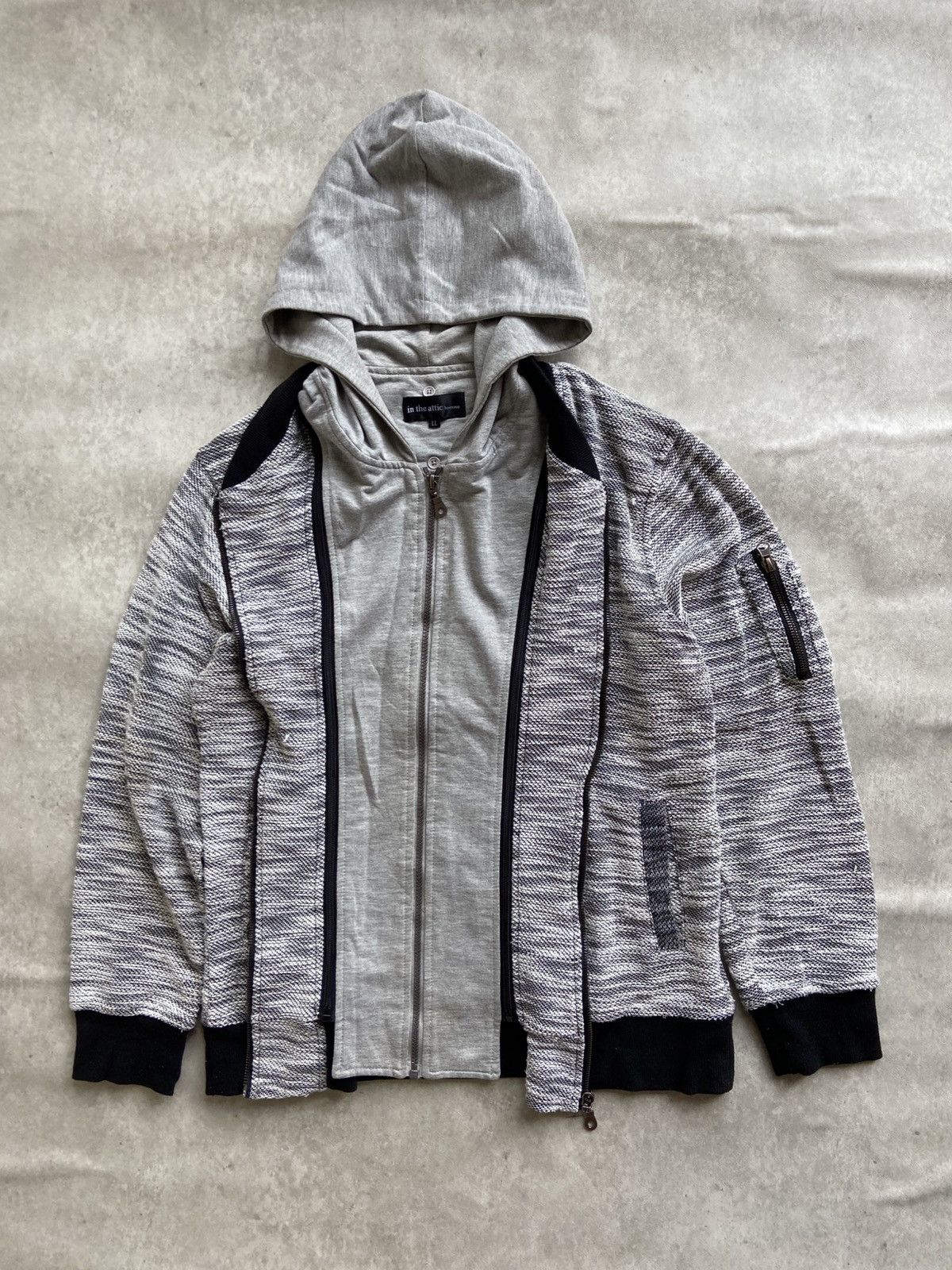 If Six Was Nine × In The Attic × Le Grande Bleu (L.G.B.) In The Attic Homme Grey Black Double Layer Bomber Hoodie Size US L / EU 52-54 / 3 - 2 Thumbnail