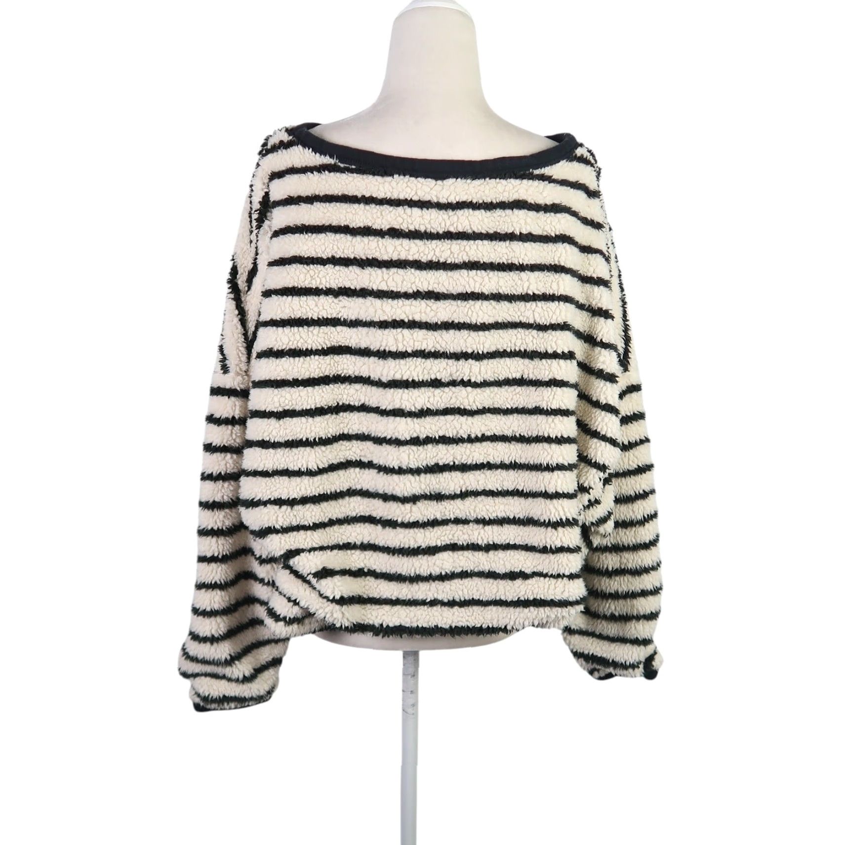 Free People Free People Sweater Shirt Women S Cream Striped Faux Sherpa Teddy Pullover Long Sleeve Knit Casual Size S / US 4 / IT 40 - 4 Thumbnail