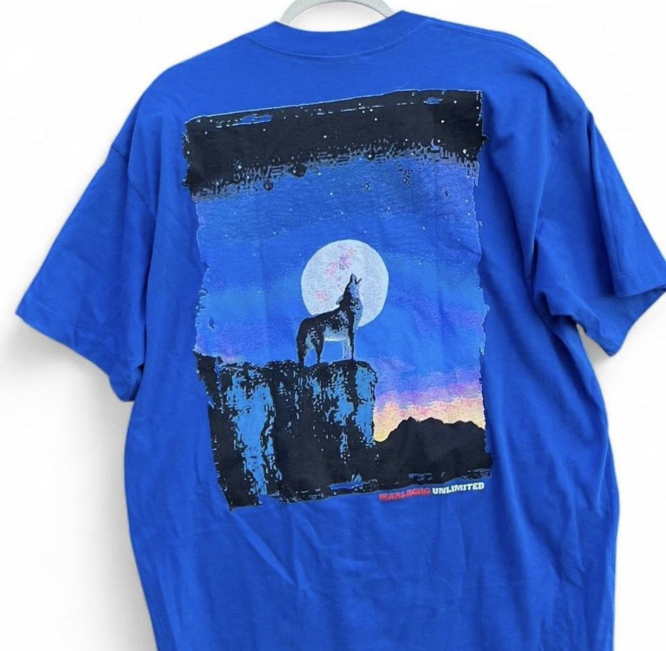 Marlboro Vintage 90s Marlboro Unlimited Wolf Moon Blue Pocket Tee XL Size US XL / EU 56 / 4 - 1 Thumbnail