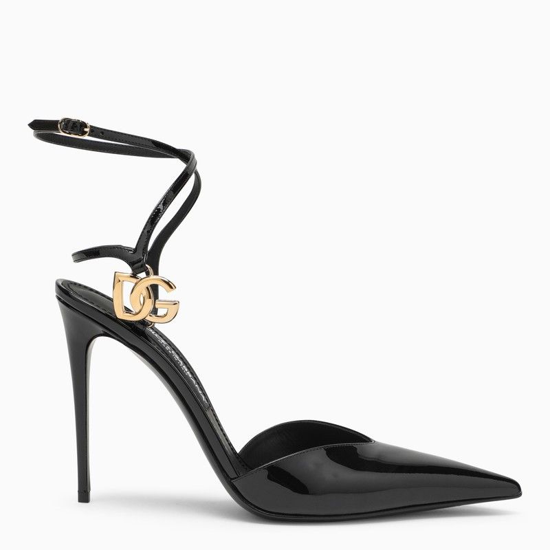 image of Dolce Gabbana Dolce&gabbana Black Patent Leather Slingback With Logo Shoes, Women's (Size 10)