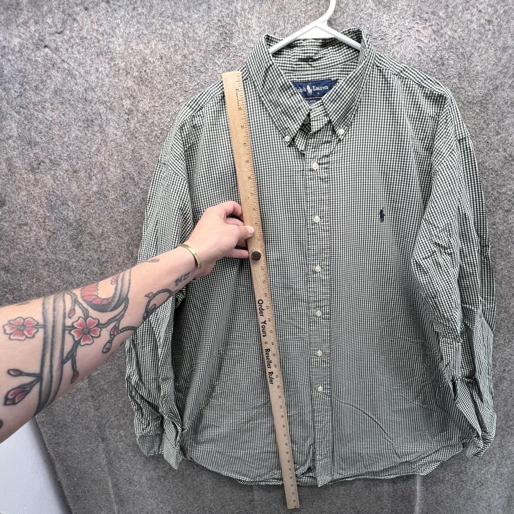 Ralph Lauren VINTAGE Ralph Lauren Shirt Mens XL Green Check Oxford Button Front Woven Size 46R - 3 Thumbnail