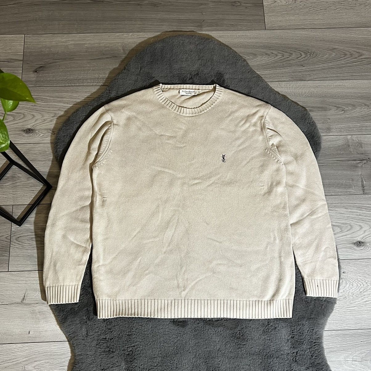 image of Designer Vintage YVES Saint Laurent Sweater in Beige, Men's (Size Small)