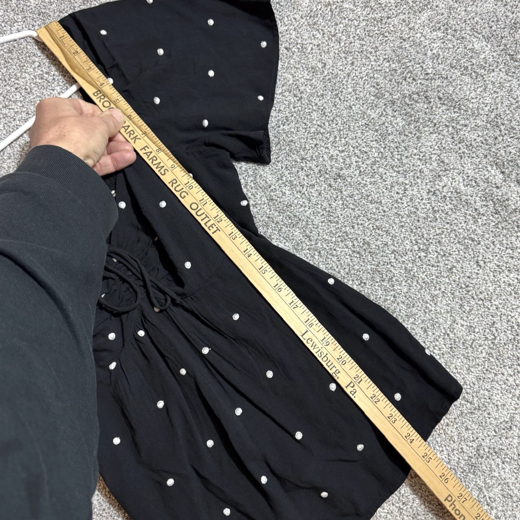 Loft Loft Peasant Top Womens Small Petite Cottagecore Boho Embroidered Dots Smocked Blouse V-Neck Puff Sleeve Black Rayon Size S / US 4 / IT 40 - 3 Thumbnail