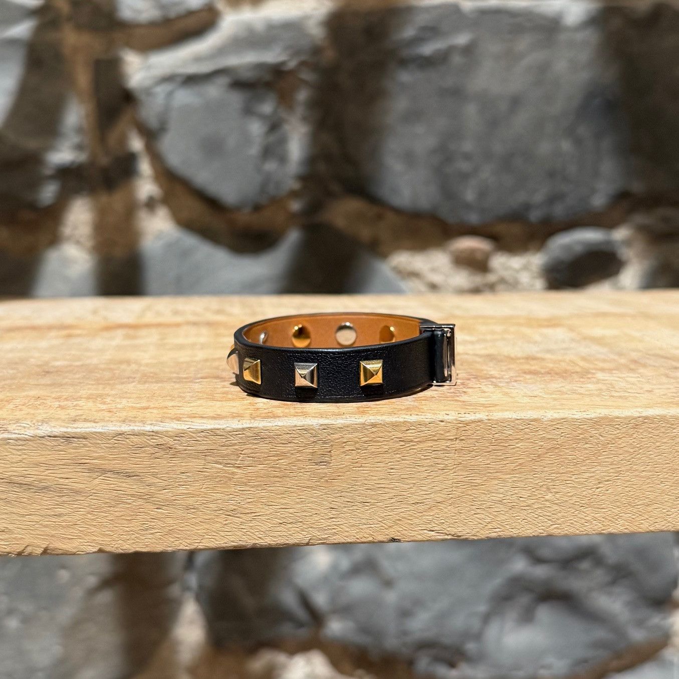 Hermes Hermès Black Leather Mini Dog Clous Carrés Studded Bracelet Size ONE SIZE - 4 Thumbnail