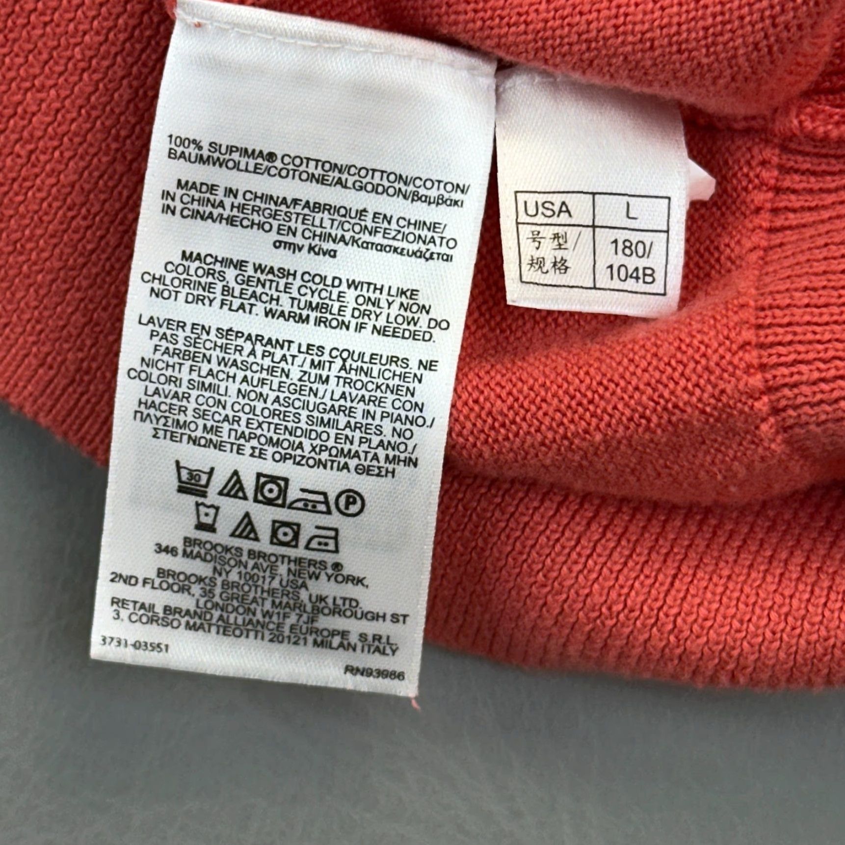 Brooks Brothers VINTAGE Brooks Brothers Sweater Mens Large Coral Supima Cotton V Neck Pullover Size US L / EU 52-54 / 3 - 5 Thumbnail